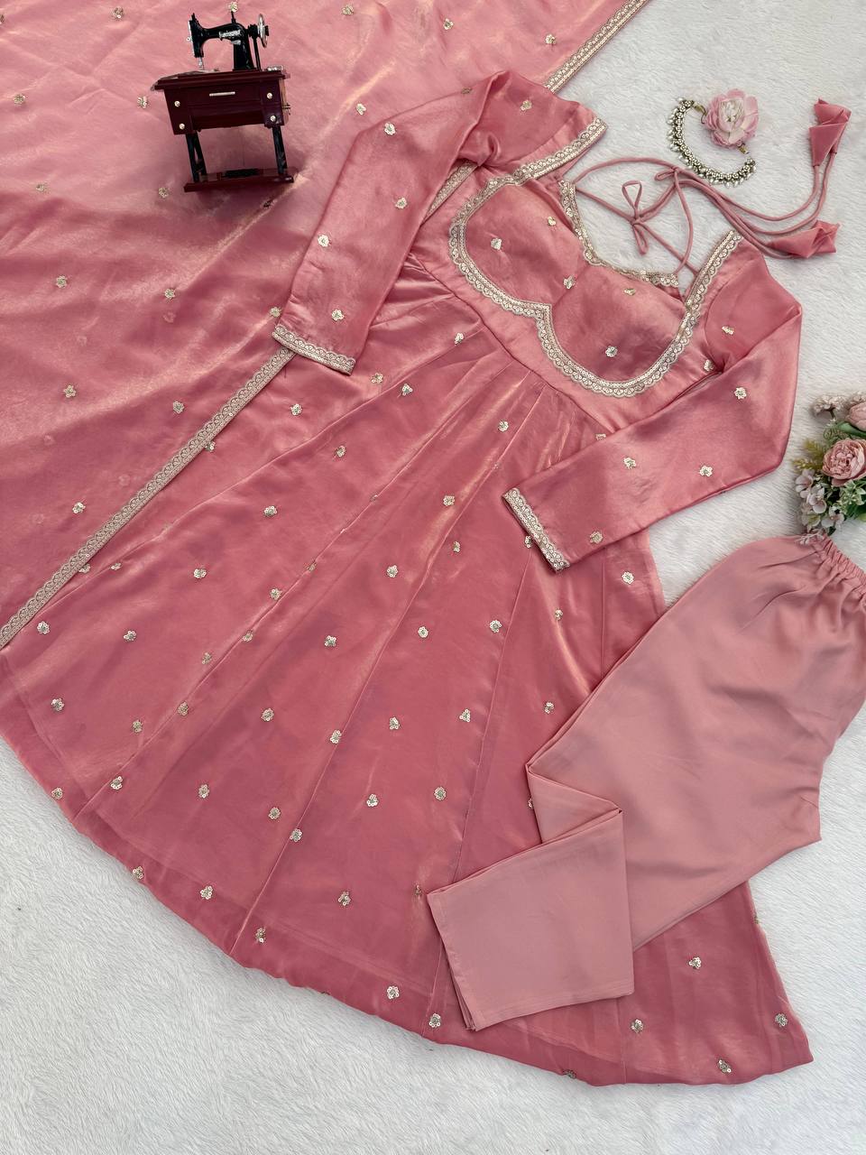 Embroidered Anarkali Kurti Pant Set with Dupatta – Festive & Party Wear | 6 Stunning Colors