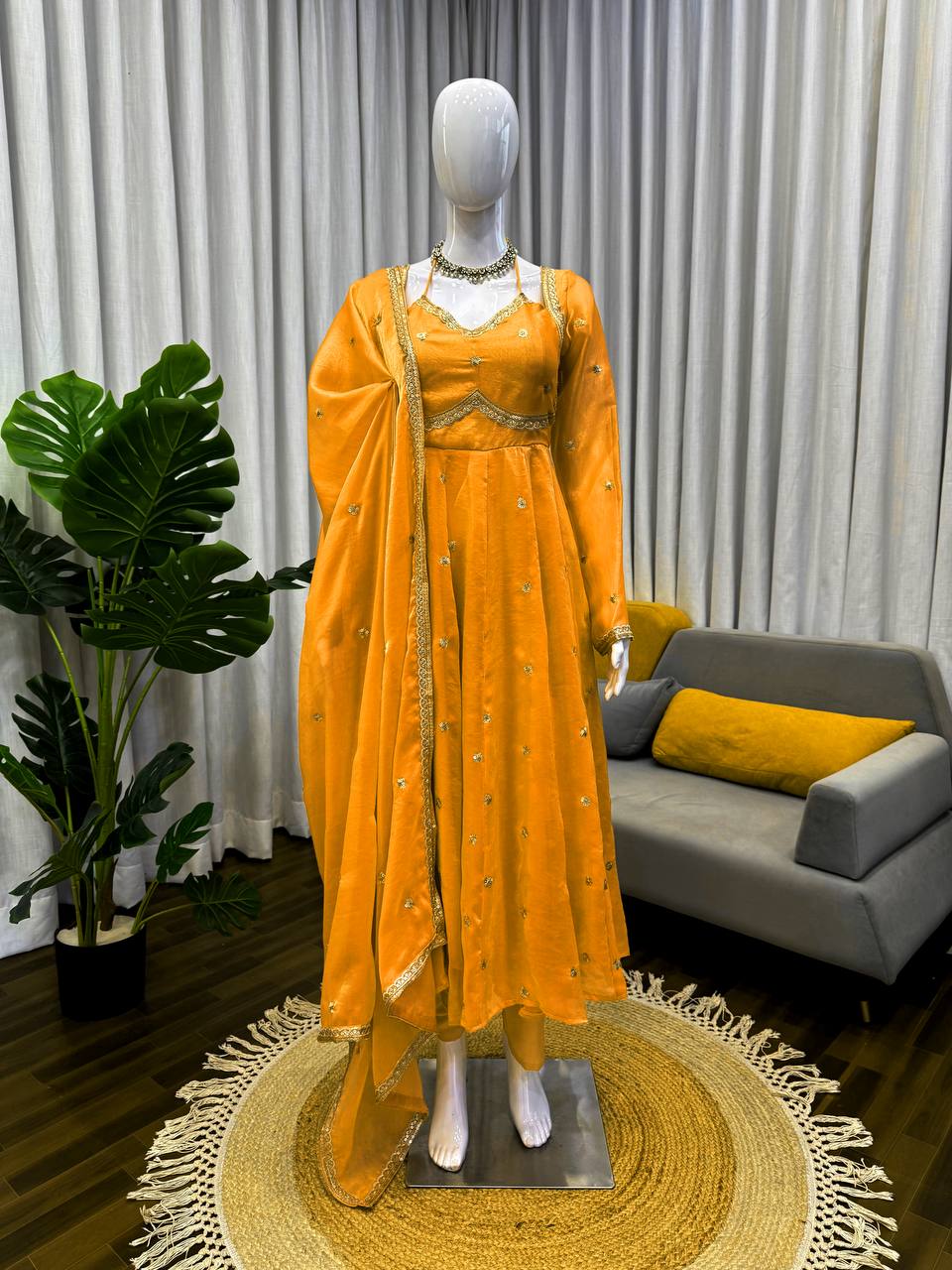 Embroidered Anarkali Kurti Pant Set with Dupatta – Festive & Party Wear | 6 Stunning Colors