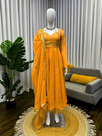 Embroidered Anarkali Kurti Pant Set with Dupatta – Festive & Party Wear | 6 Stunning Colors