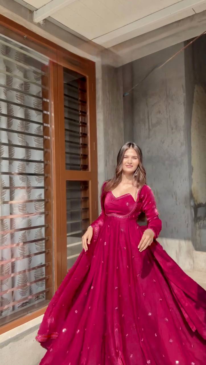 Embroidered Anarkali Kurti Pant Set with Dupatta – Festive & Party Wear | 6 Stunning Colors