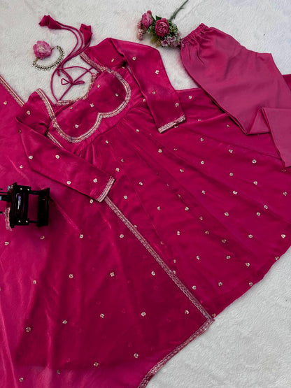 Embroidered Anarkali Kurti Pant Set with Dupatta – Festive & Party Wear | 6 Stunning Colors