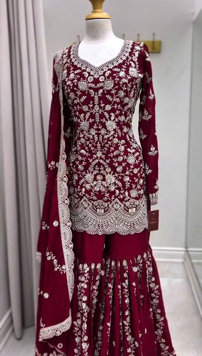 Maroon Heavy Embroidered Lehenga Choli with Dupatta – Wedding & Festive Wear