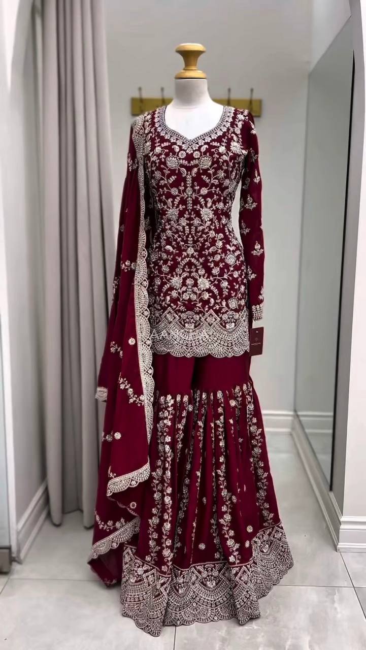 Maroon Heavy Embroidered Lehenga Choli with Dupatta – Wedding & Festive Wear
