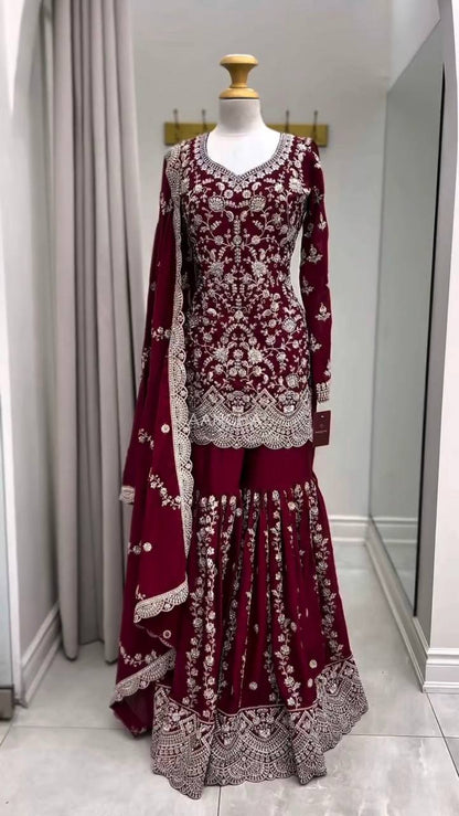 Maroon Heavy Embroidered Lehenga Choli with Dupatta – Wedding & Festive Wear