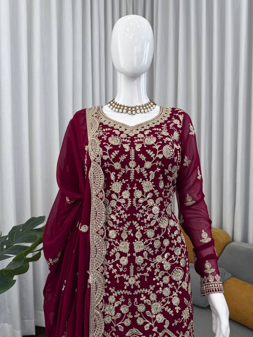 Maroon Heavy Embroidered Lehenga Choli with Dupatta – Wedding & Festive Wear