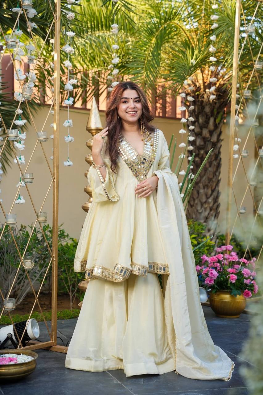 Elegant Mirror Work Anarkali Kurta Set with Dupatta – 3 Color Options
