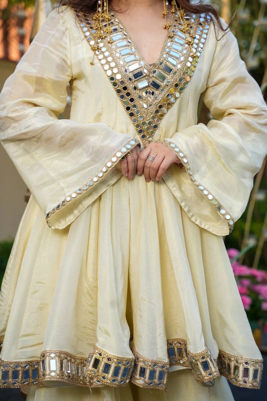 Elegant Mirror Work Anarkali Kurta Set with Dupatta – 3 Color Options