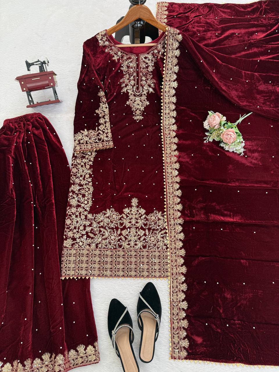 Heavy Embroidered Straight Kurta Palazzo Suit Set | Festive Party Wear | 6 Colors