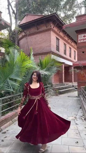 Maroon Velvet Lehenga Choli with Heavy Embroidered Blouse – Wedding & Festive Wear