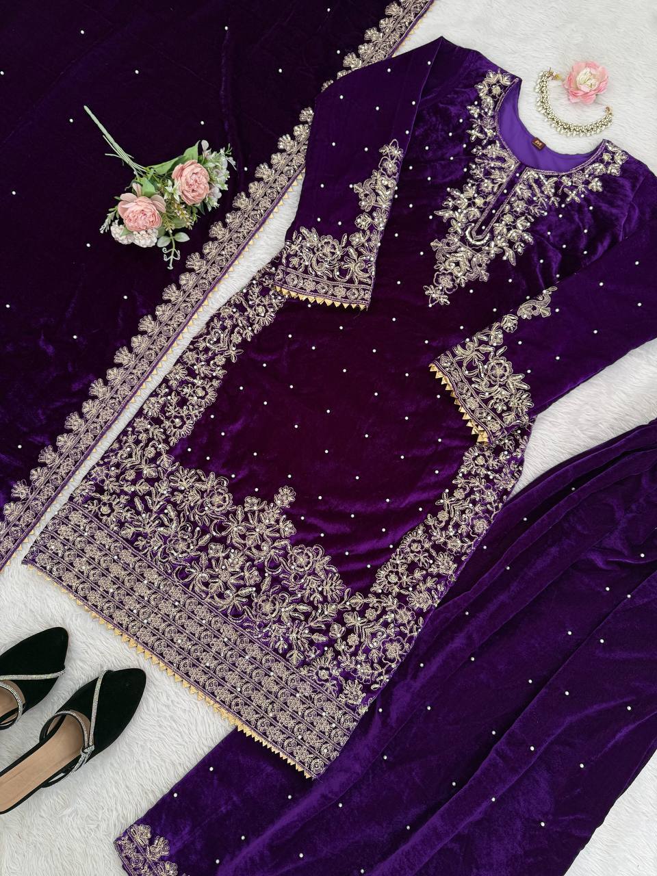 Heavy Embroidered Straight Kurta Palazzo Suit Set | Festive Party Wear | 6 Colors