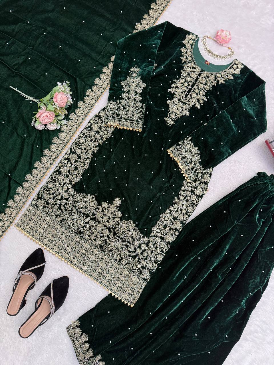 Heavy Embroidered Straight Kurta Palazzo Suit Set | Festive Party Wear | 6 Colors