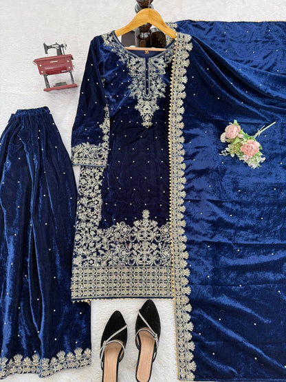 Heavy Embroidered Straight Kurta Palazzo Suit Set | Festive Party Wear | 6 Colors