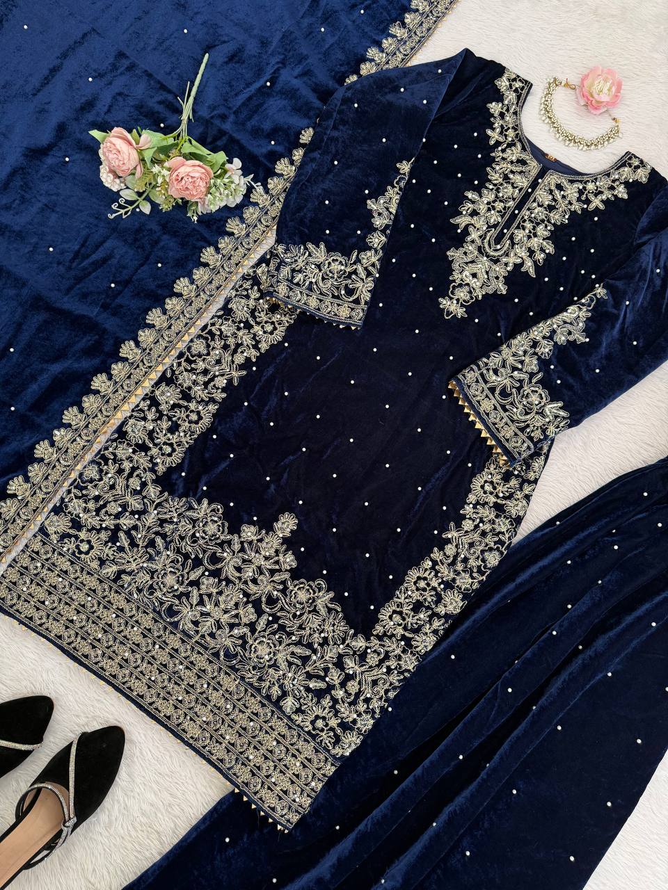 Heavy Embroidered Straight Kurta Palazzo Suit Set | Festive Party Wear | 6 Colors