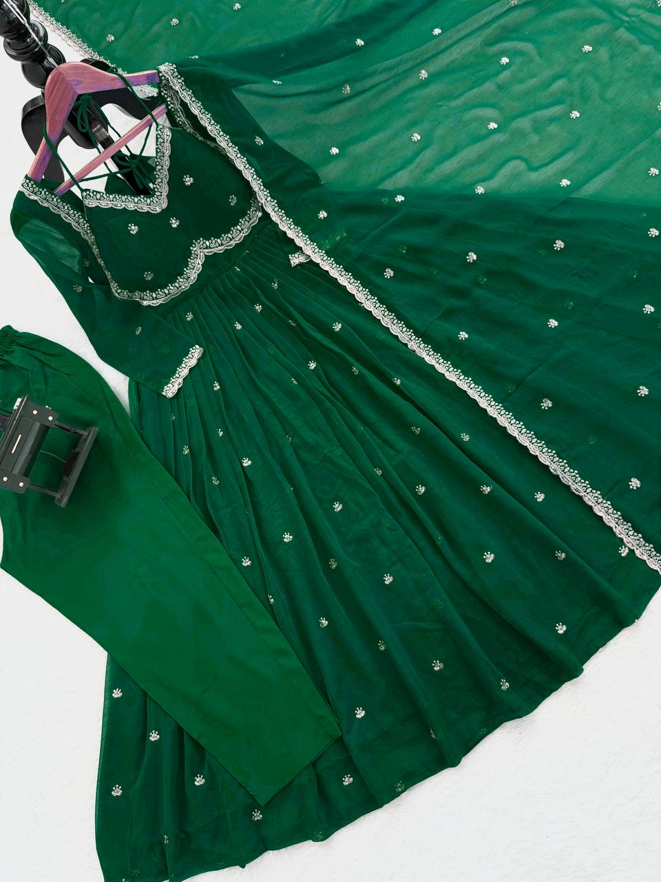 Premium Georgette Anarkali Suit Set with Dupatta & Pant | 9 Elegant Color Options