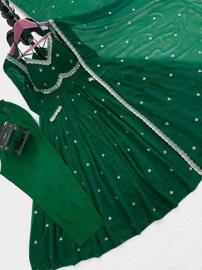 Premium Georgette Anarkali Suit Set with Dupatta & Pant | 9 Elegant Color Options