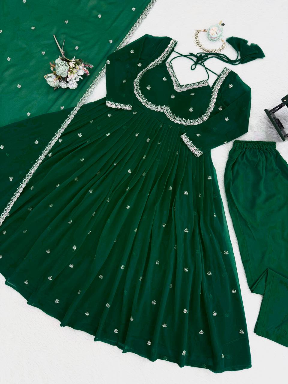 Premium Georgette Anarkali Suit Set with Dupatta & Pant | 9 Elegant Color Options