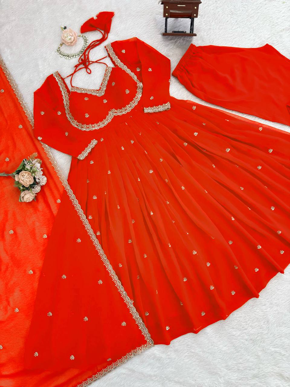 Premium Georgette Anarkali Suit Set with Dupatta & Pant | 9 Elegant Color Options