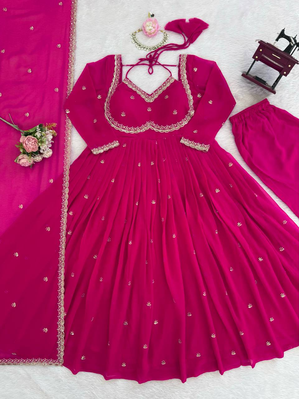 Premium Georgette Anarkali Suit Set with Dupatta & Pant | 9 Elegant Color Options