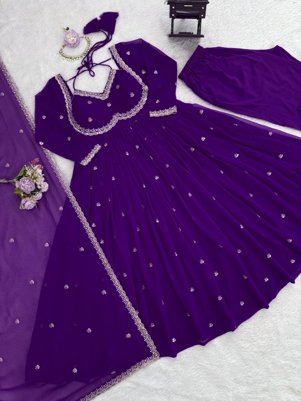 Premium Georgette Anarkali Suit Set with Dupatta & Pant | 9 Elegant Color Options