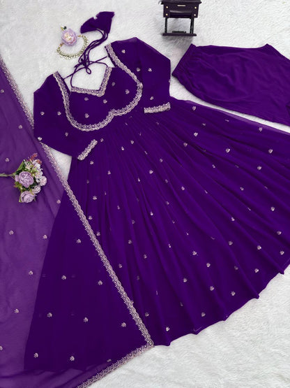 Premium Georgette Anarkali Suit Set with Dupatta & Pant | 9 Elegant Color Options