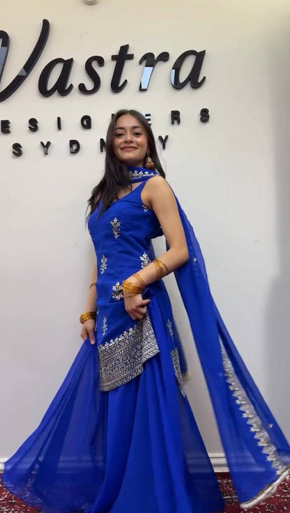 Royal Blue Georgette Sharara Suit Set with Dupatta | Elegant Festive Wear