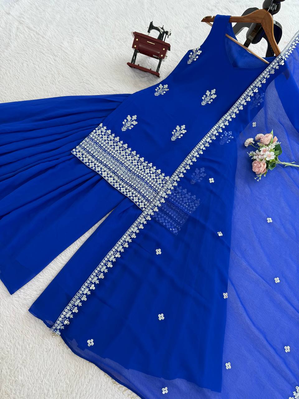 Royal Blue Georgette Sharara Suit Set with Dupatta | Elegant Festive Wear