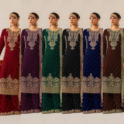 Heavy Embroidered Straight Kurta Palazzo Suit Set | Festive Party Wear | 6 Colors