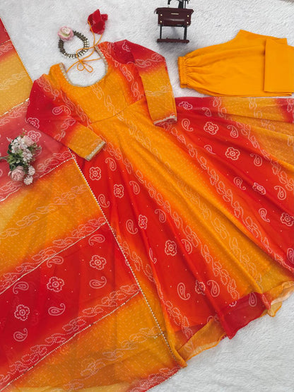 Bandhani Print Anarkali Kurta Set with Dupatta – 2 Color Options