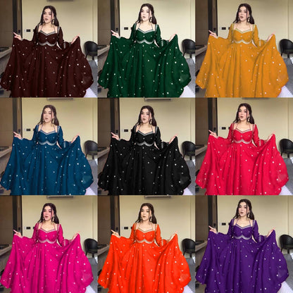 Premium Georgette Anarkali Suit Set with Dupatta & Pant | 9 Elegant Color Options