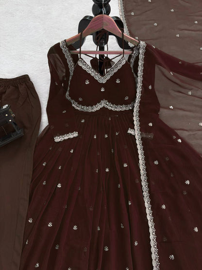 Premium Georgette Anarkali Suit Set with Dupatta & Pant | 9 Elegant Color Options