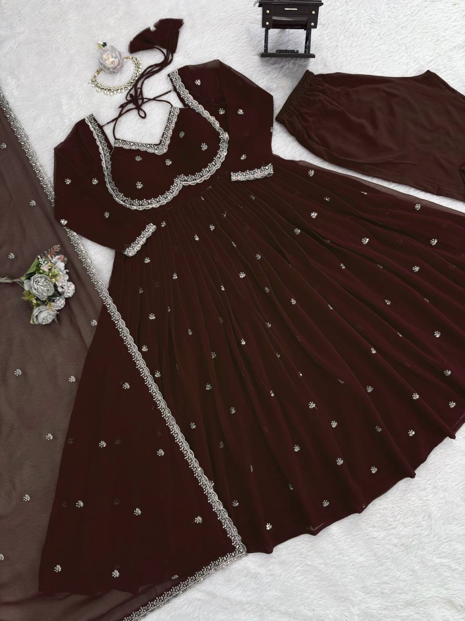 Premium Georgette Anarkali Suit Set with Dupatta & Pant | 9 Elegant Color Options
