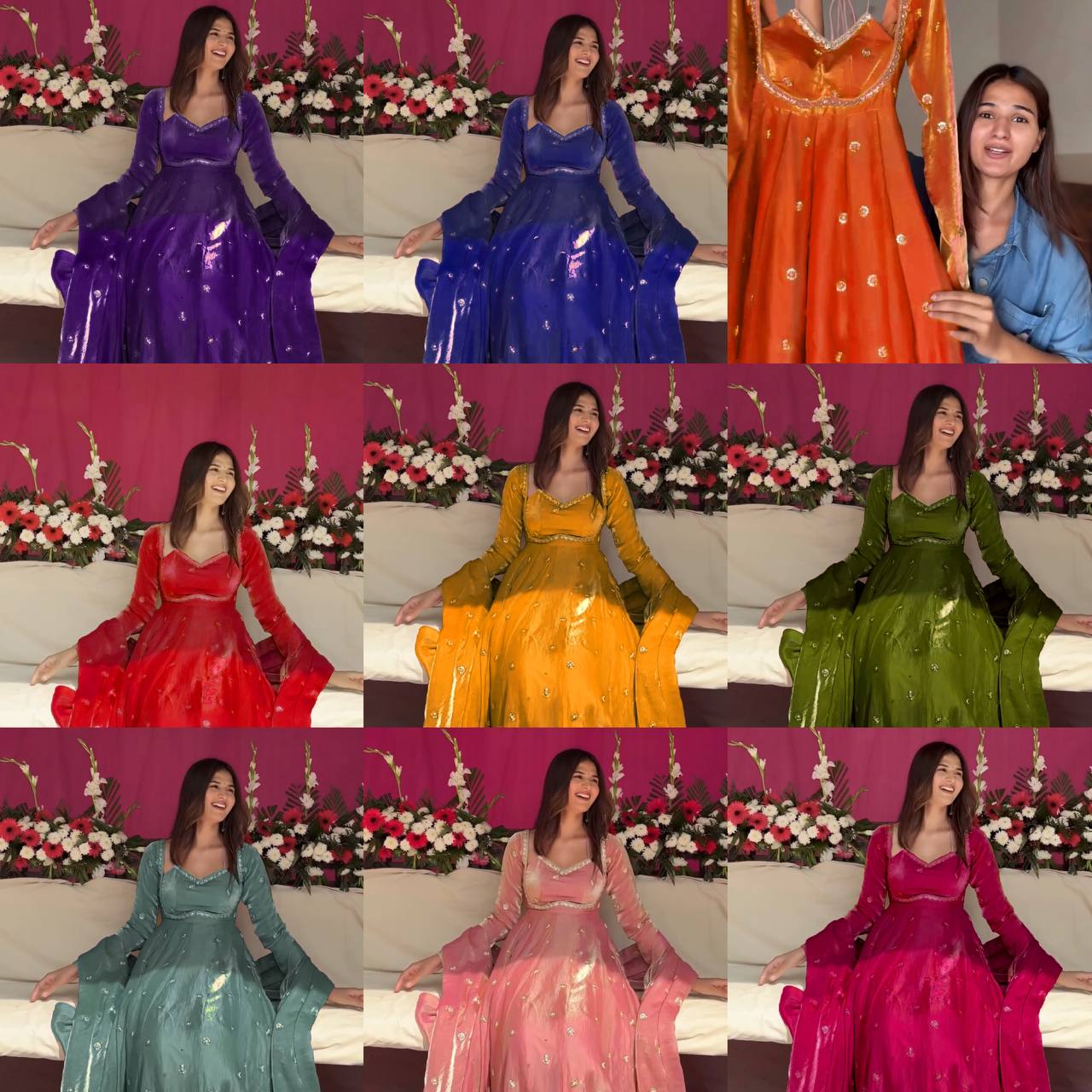 Embroidered Anarkali Kurti Pant Set with Dupatta – Festive & Party Wear | 6 Stunning Colors