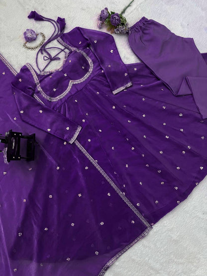 Embroidered Anarkali Kurti Pant Set with Dupatta – Festive & Party Wear | 6 Stunning Colors