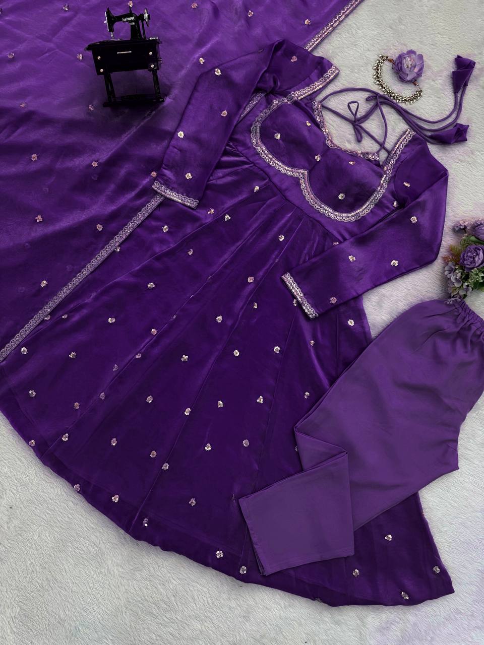 Embroidered Anarkali Kurti Pant Set with Dupatta – Festive & Party Wear | 6 Stunning Colors