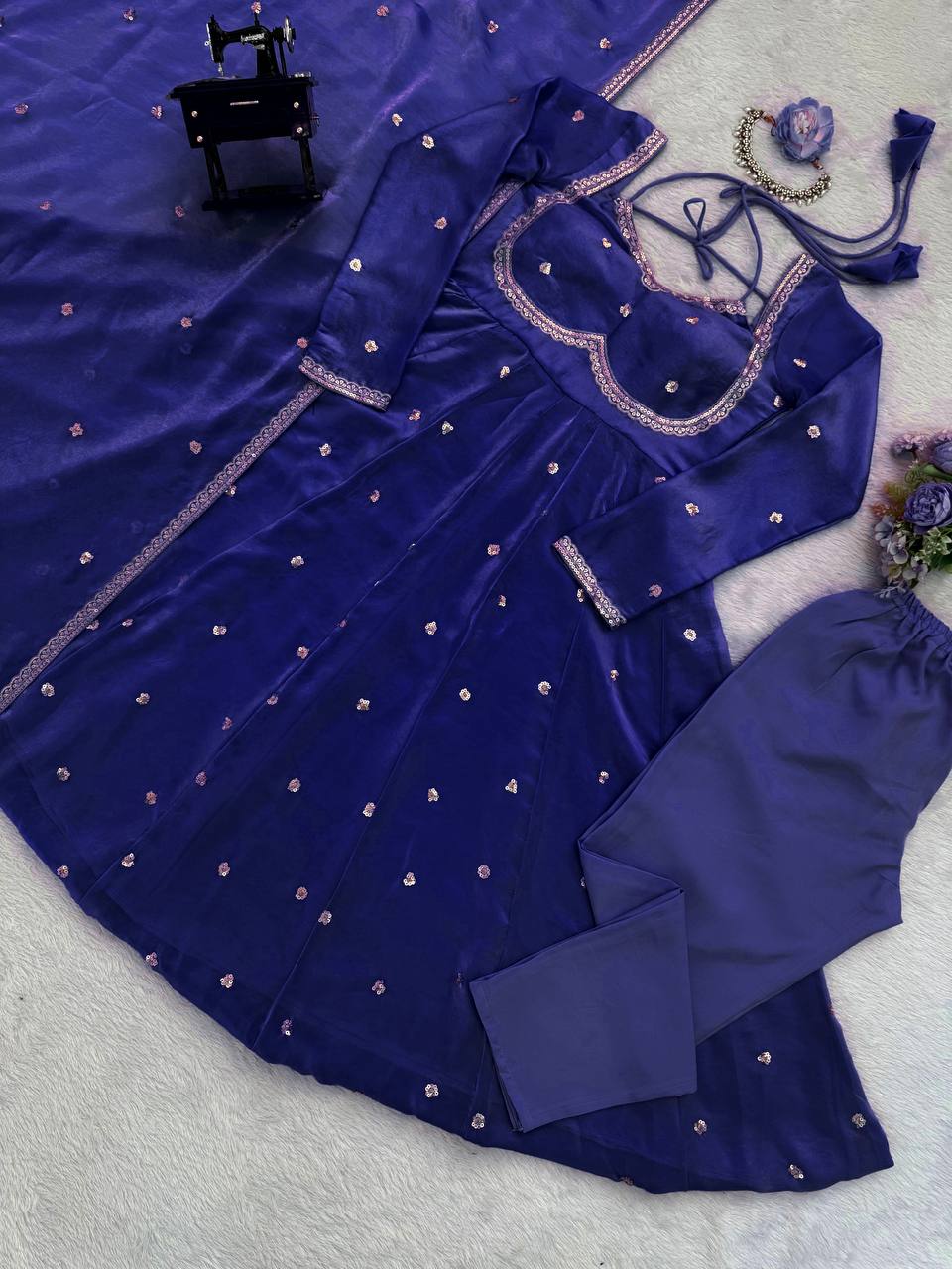 Embroidered Anarkali Kurti Pant Set with Dupatta – Festive & Party Wear | 6 Stunning Colors