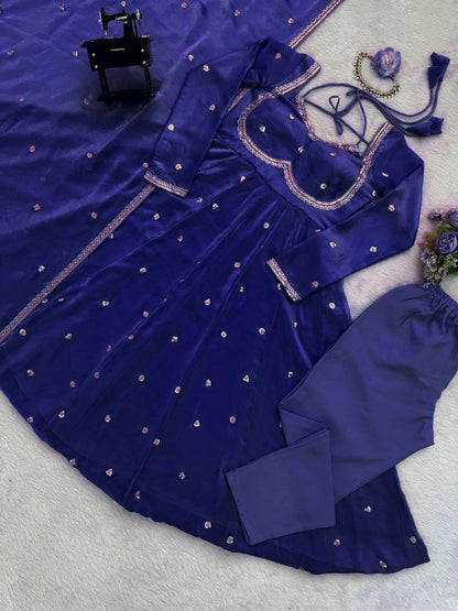 Embroidered Anarkali Kurti Pant Set with Dupatta – Festive & Party Wear | 6 Stunning Colors