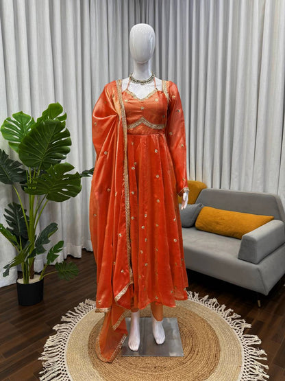 Embroidered Anarkali Kurti Pant Set with Dupatta – Festive & Party Wear | 6 Stunning Colors