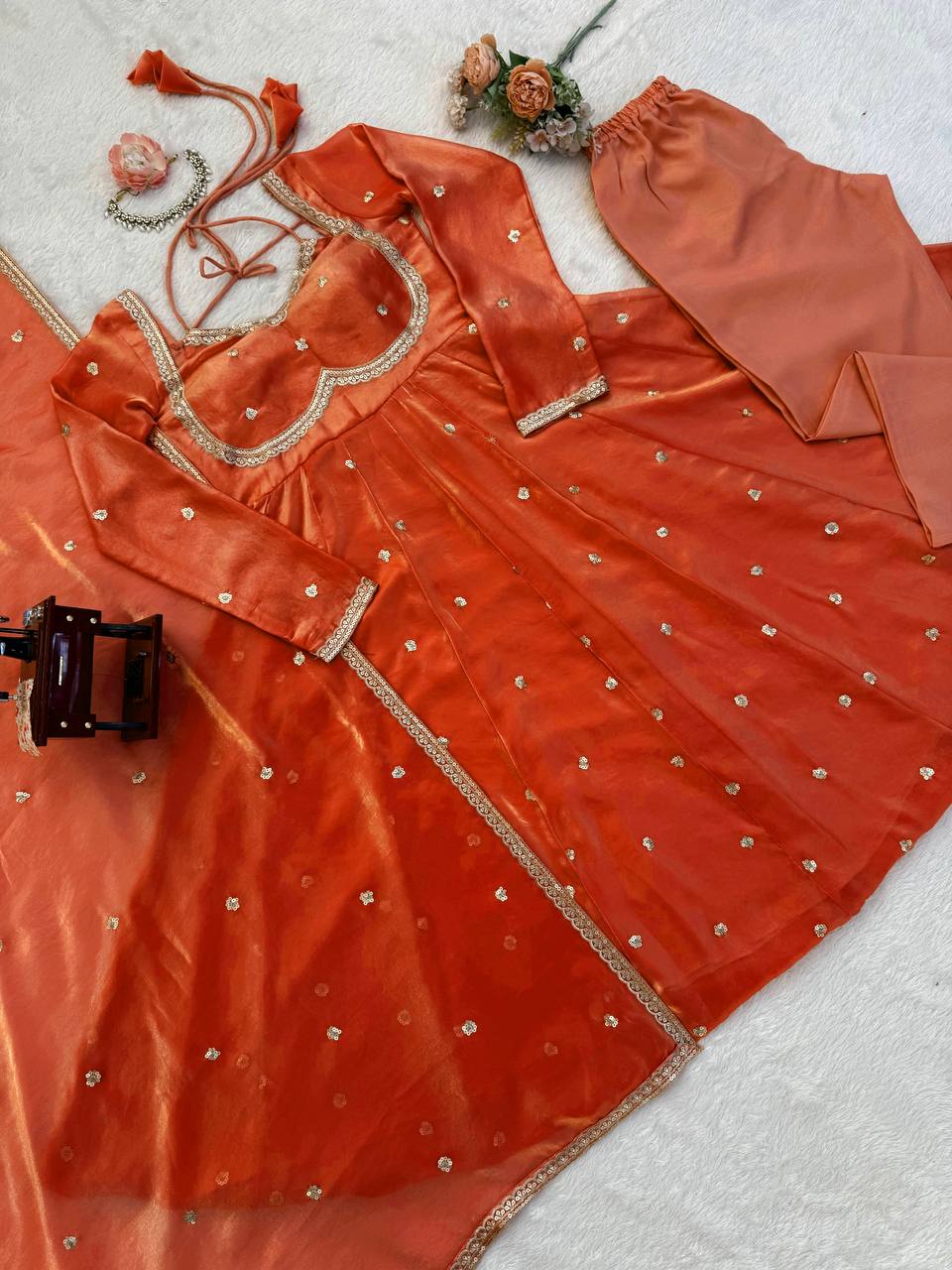 Embroidered Anarkali Kurti Pant Set with Dupatta – Festive & Party Wear | 6 Stunning Colors
