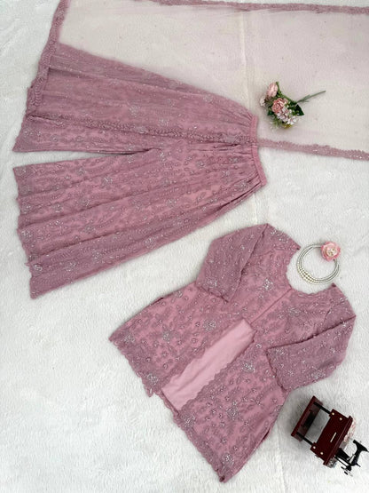 Mauve Pink Embroidered Lehenga Set with Jacket & Dupatta – Elegant Party Wear for Women