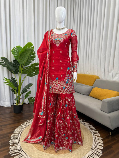 Heavy Embroidered Kurta Sharara Set with Dupatta | 5 Color Options