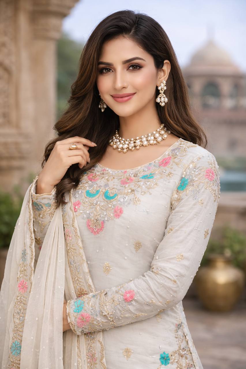 Heavy Embroidered Kurta Sharara Set with Dupatta | 5 Color Options