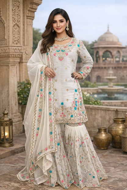 Heavy Embroidered Kurta Sharara Set with Dupatta | 5 Color Options