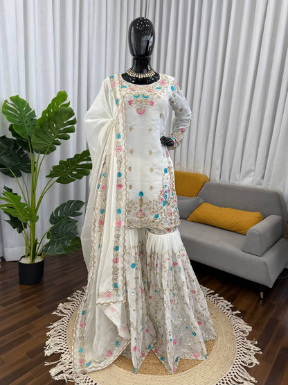Heavy Embroidered Kurta Sharara Set with Dupatta | 5 Color Options
