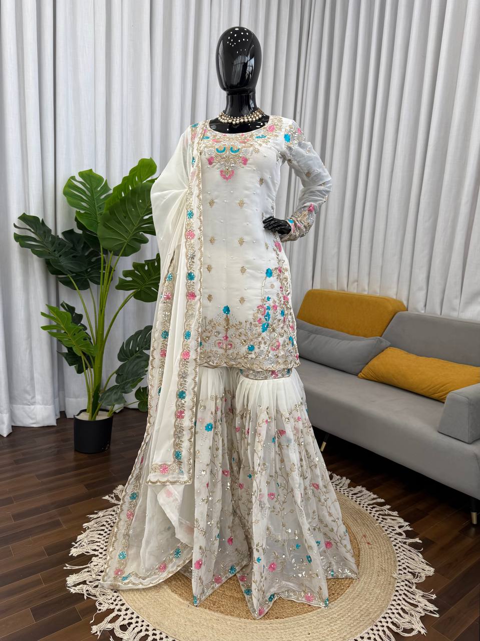 Heavy Embroidered Kurta Sharara Set with Dupatta | 5 Color Options