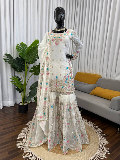 Heavy Embroidered Kurta Sharara Set with Dupatta | 5 Color Options