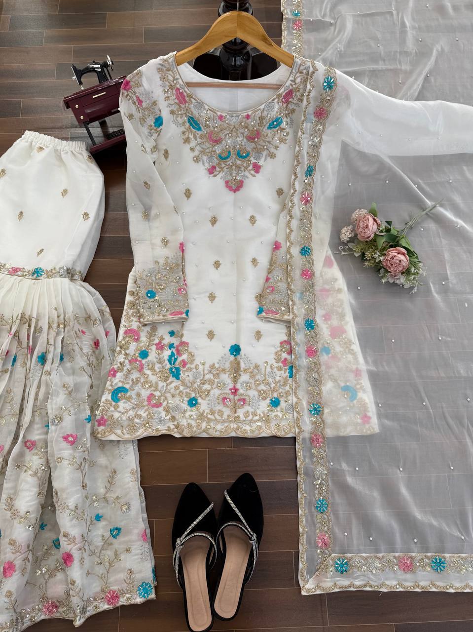 Heavy Embroidered Kurta Sharara Set with Dupatta | 5 Color Options