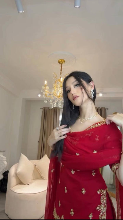 Maroon Embroidered Kurta Set with Dupatta & Bottom – Classic Festive & Wedding Wear for Women