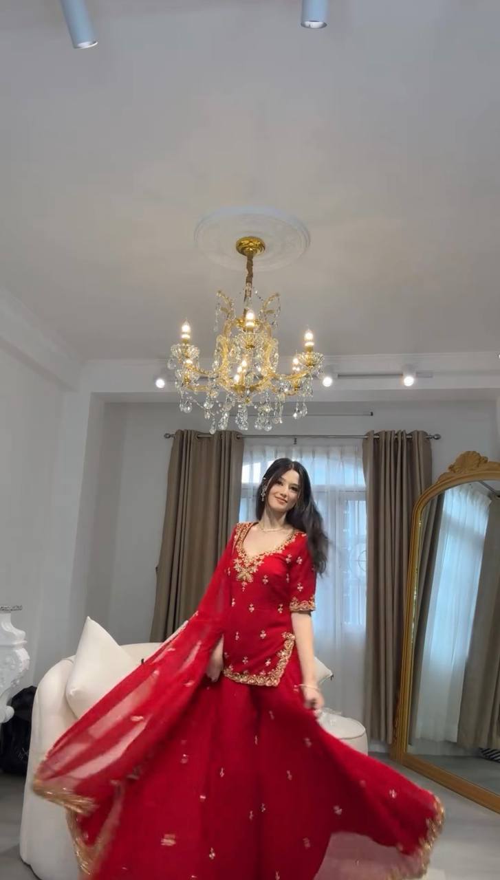 Maroon Embroidered Kurta Set with Dupatta & Bottom – Classic Festive & Wedding Wear for Women