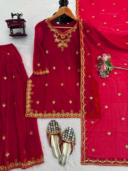 Maroon Embroidered Kurta Set with Dupatta & Bottom – Classic Festive & Wedding Wear for Women