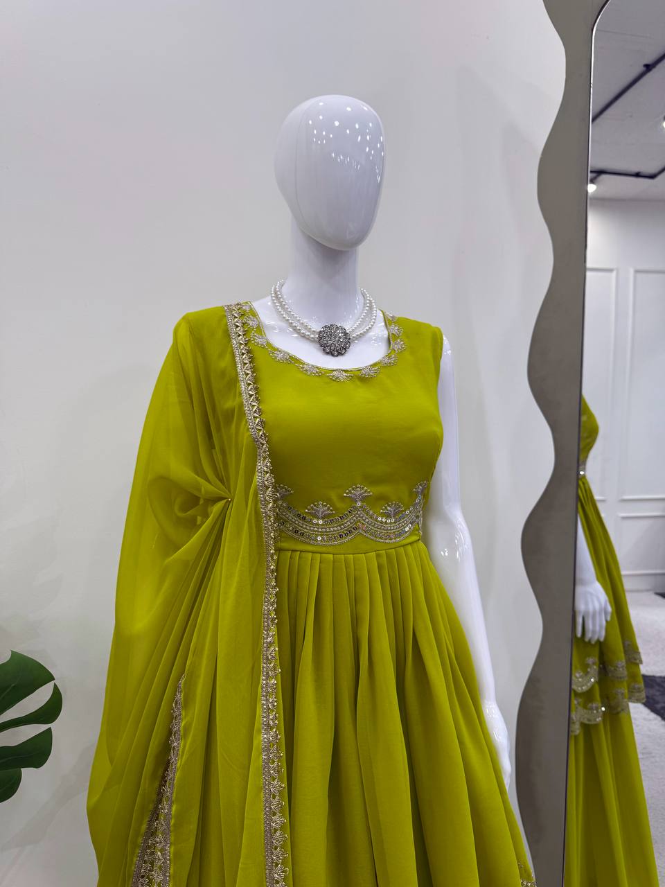 Olive Green Embroidered Crop Top Sharara Set with Dupatta